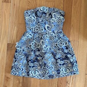 Dress the Population Marylin Strapless Blue Floral Embroidered Dress